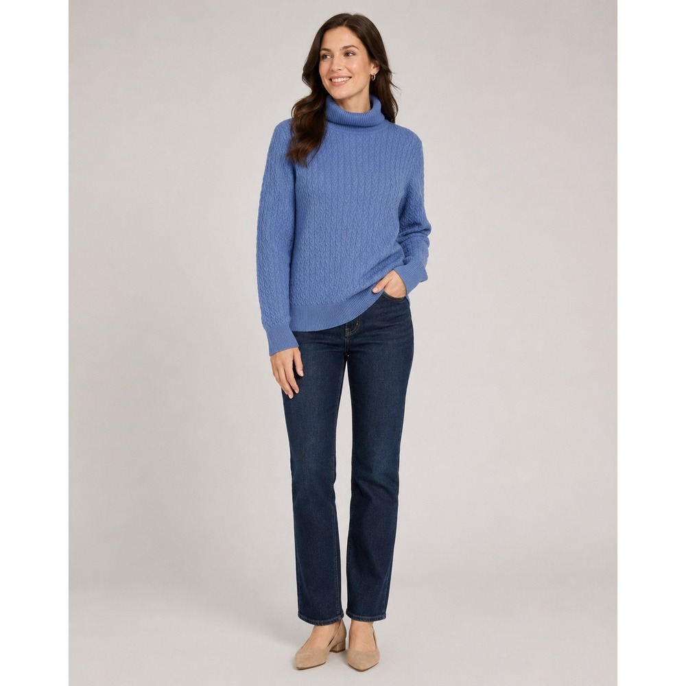 Kirkland Signature Turtleneck Sweater Womens Large Blue 100% Cashmere Cable Knit